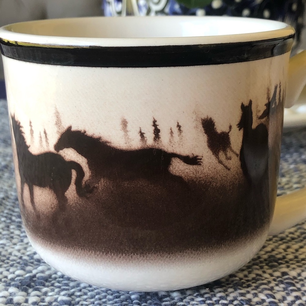 Pair Wild Horses Mugs Lodge Stoneware Big Sky